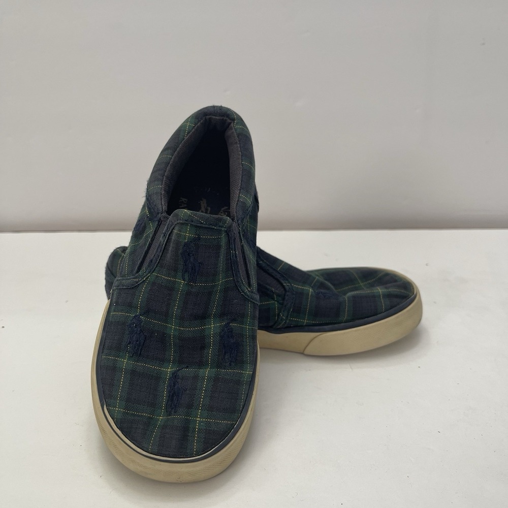 Vintage Polo‎ Ralph Lauren Plaid Slip On Sneakers Shoes Pony Logo Toddler Kids 9